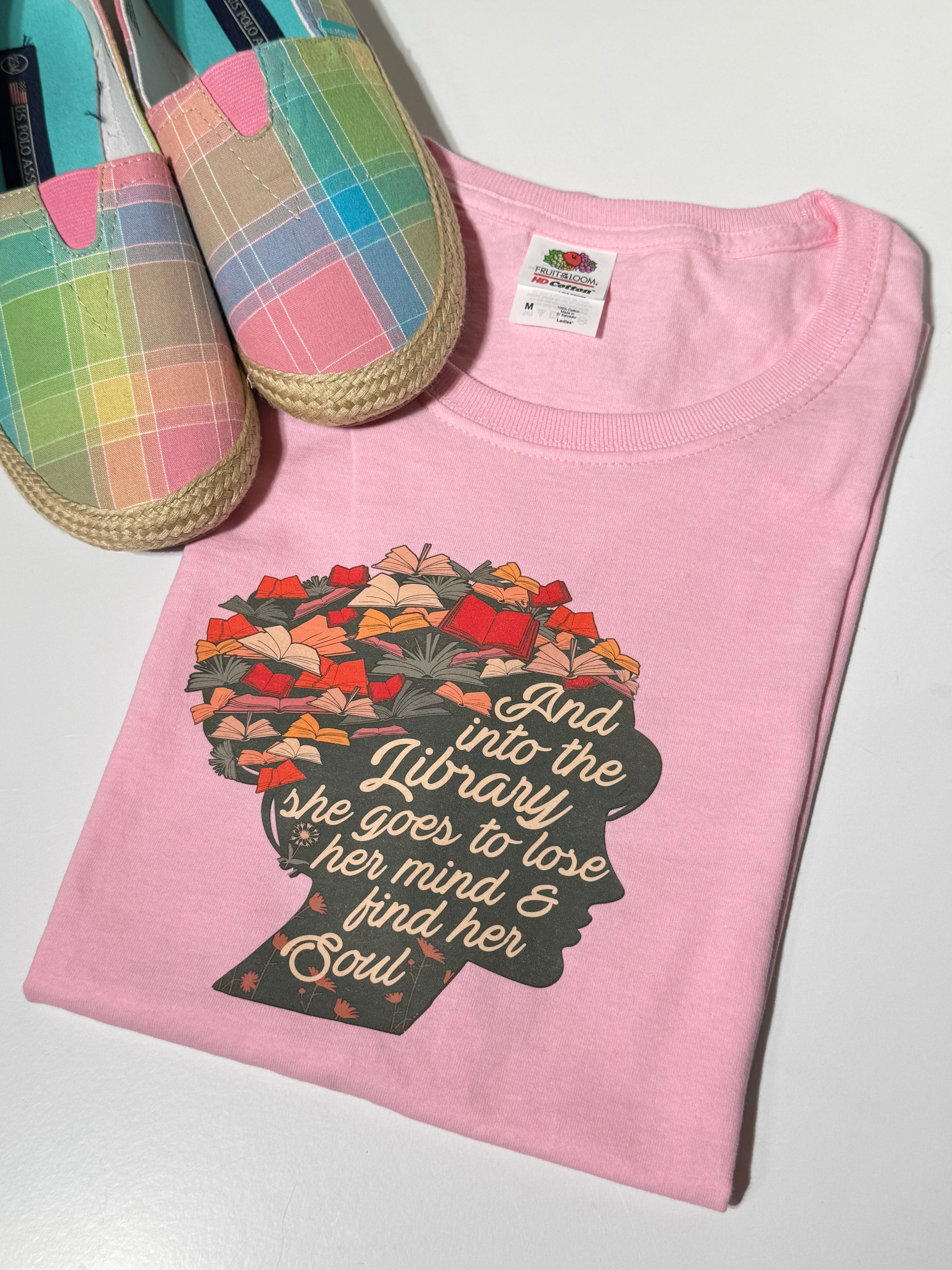 Multi Color Cotton T-Shirt, Library Silhouette Design, DTF Print Tee