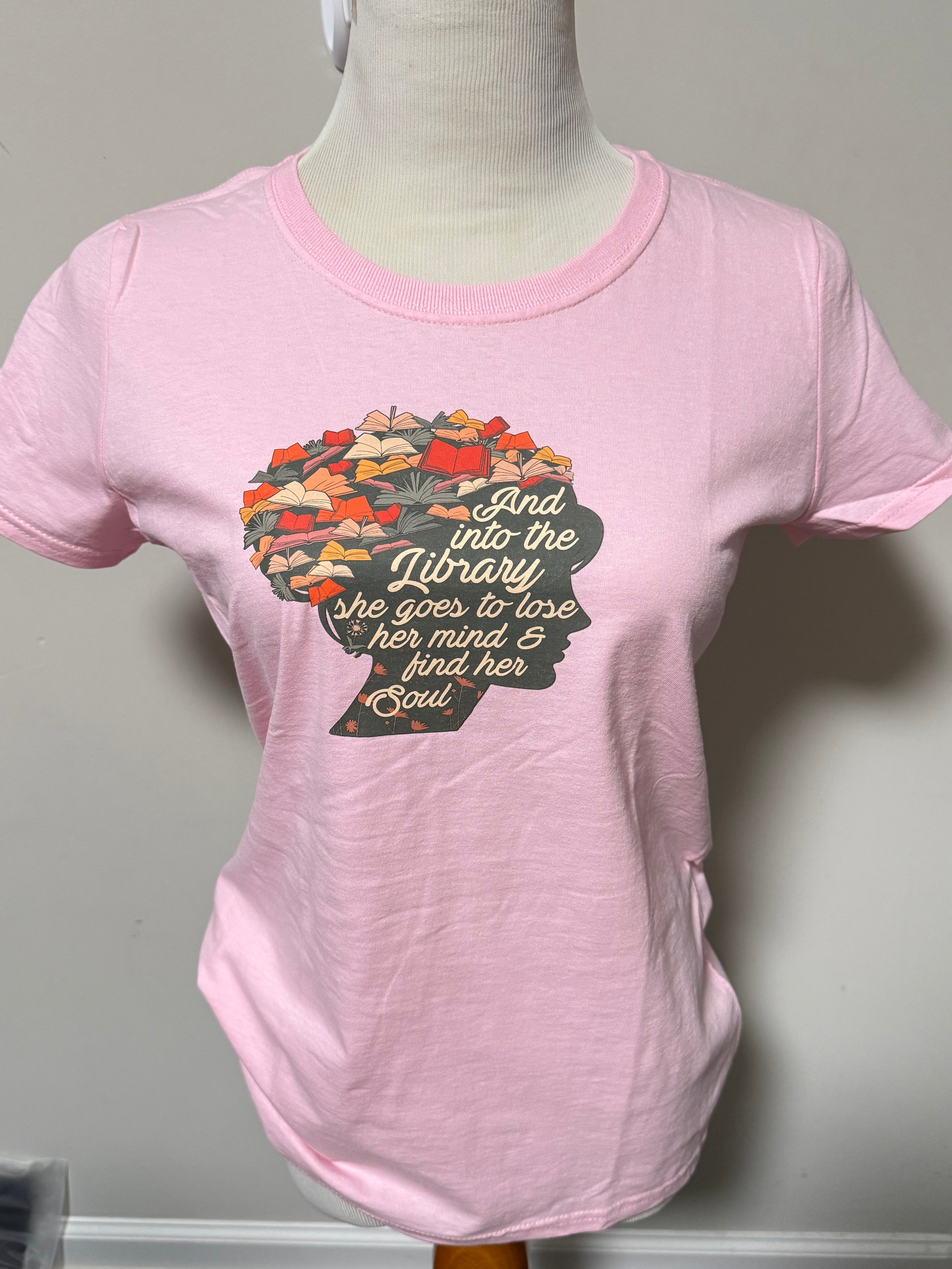 Multi Color Cotton T-Shirt, Library Silhouette Design, DTF Print Tee