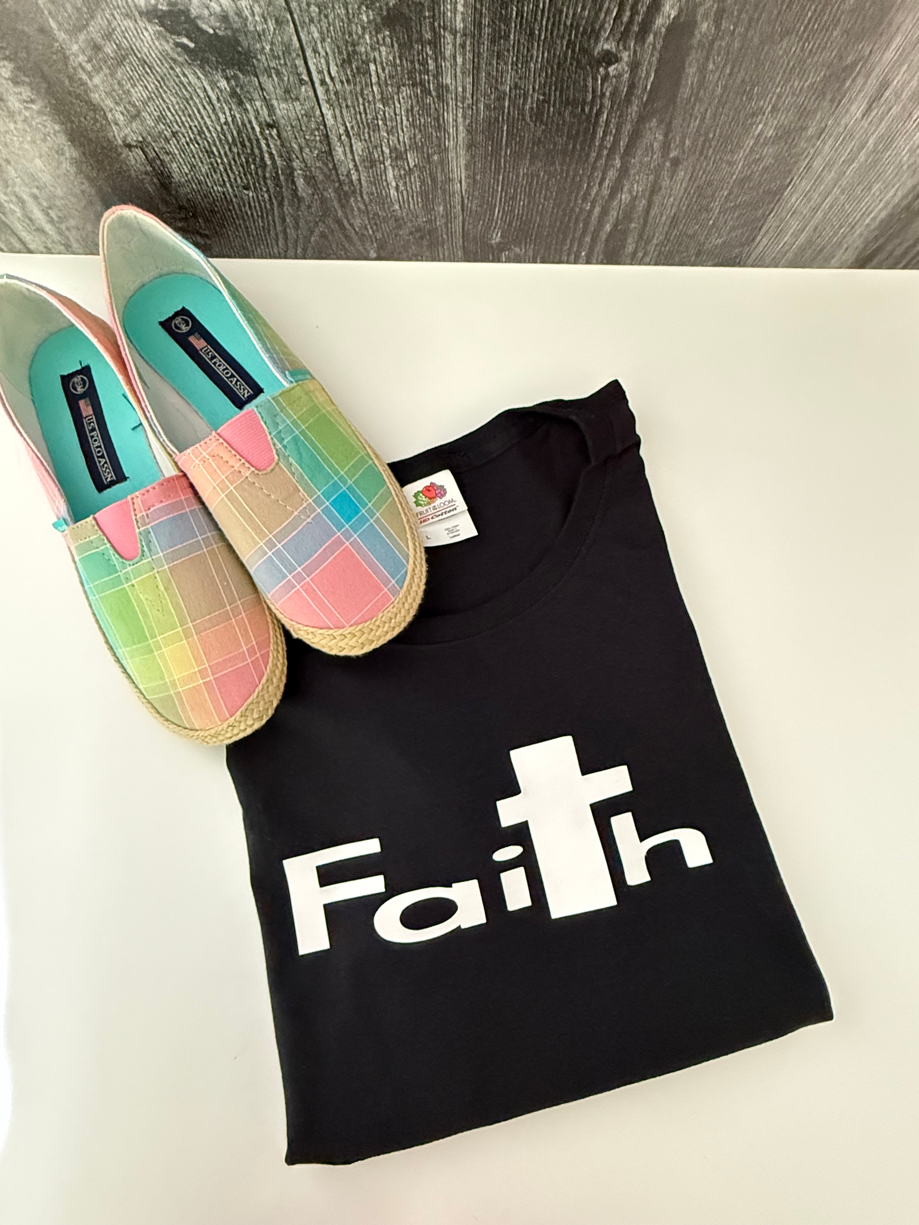 Faith T-Shirt, Black Cotton Tee, Vinyl Graphic Christian Apparel