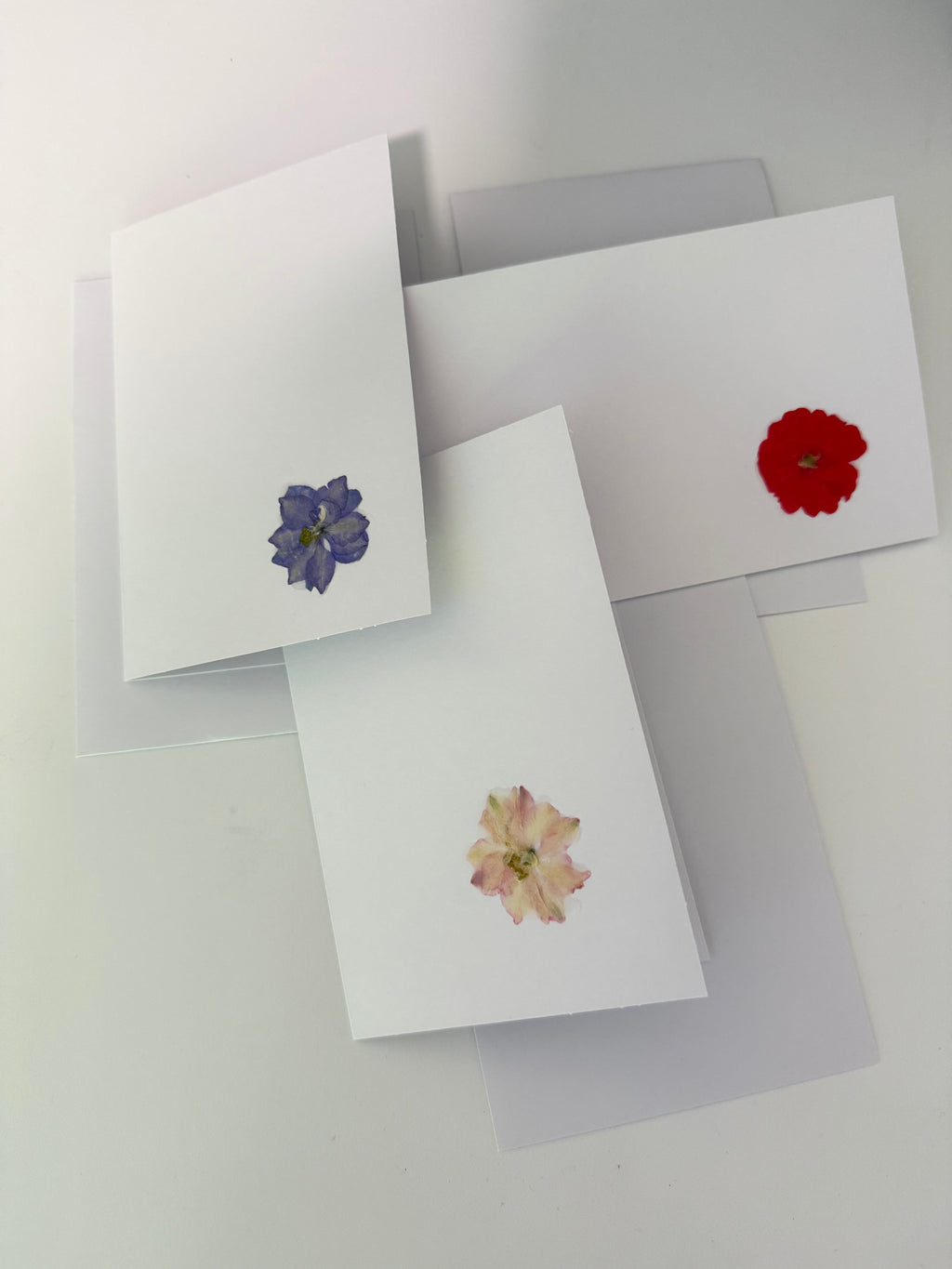 Pressed Flower Botanical Note Cards, Handmade Floral Blank Greeting Card Set (3 Cards)