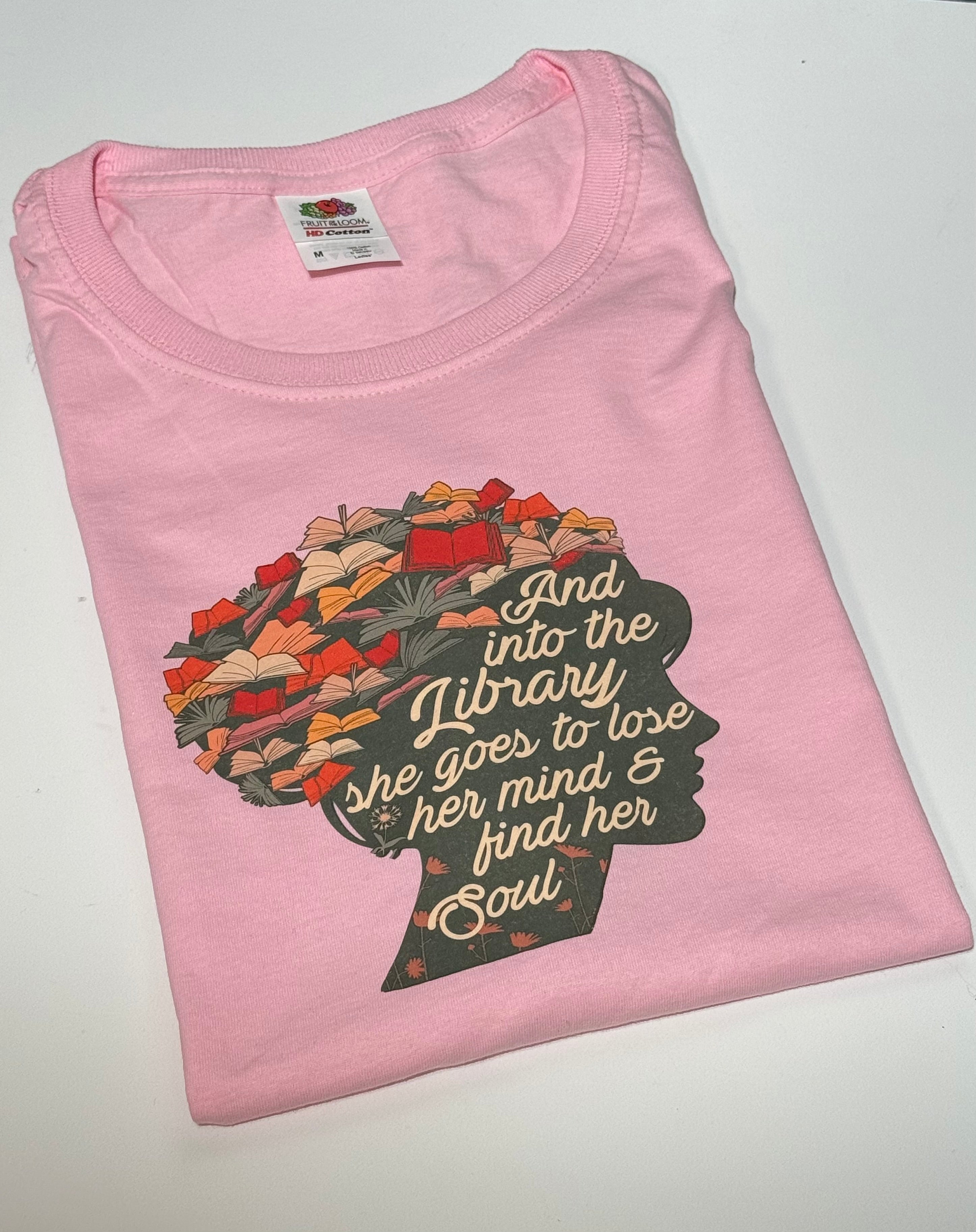 Multi Color Cotton T-Shirt, Library Silhouette Design, DTF Print Tee
