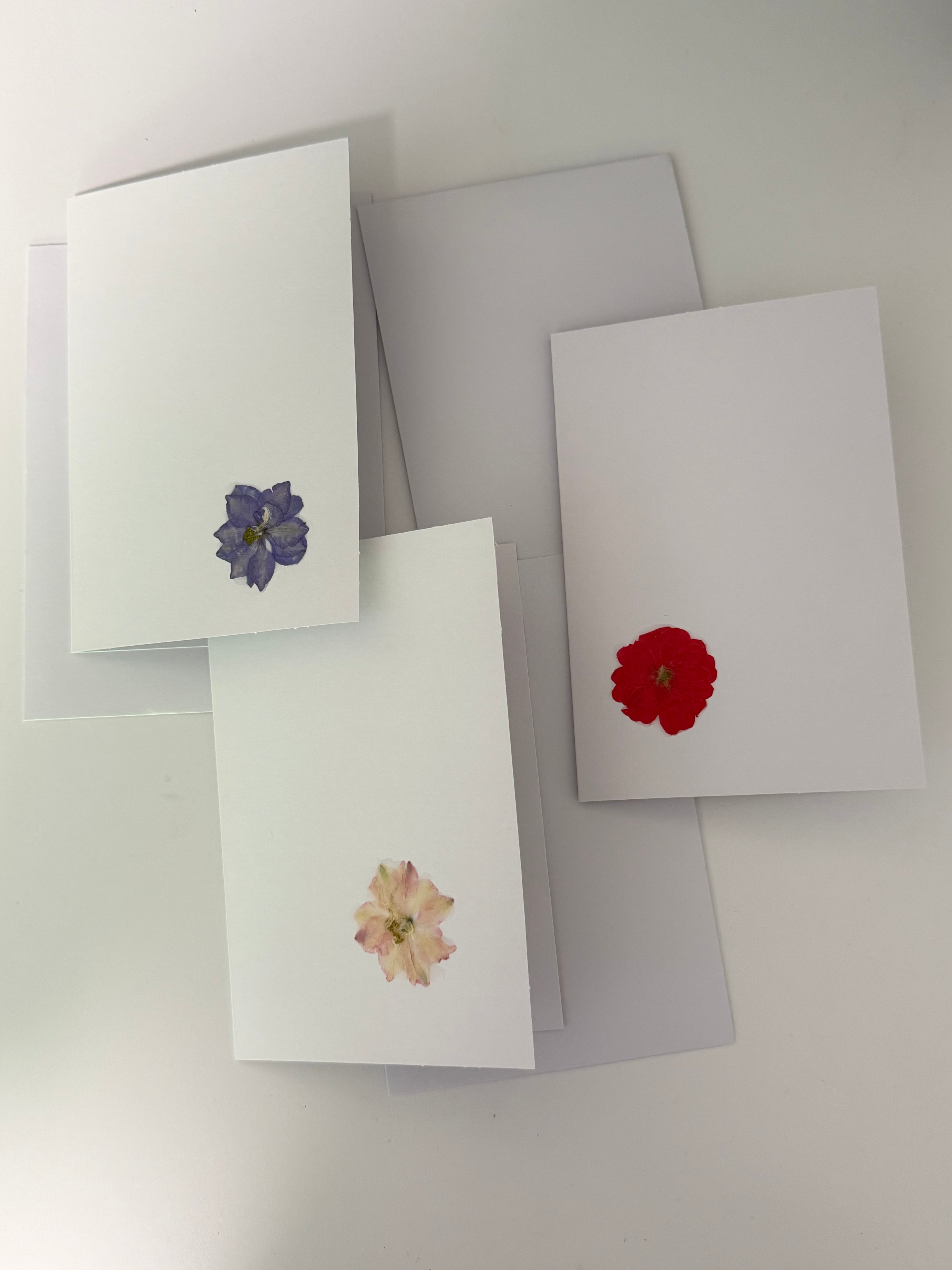 Pressed Flower Botanical Note Cards, Handmade Floral Blank Greeting Card Set (3 Cards)