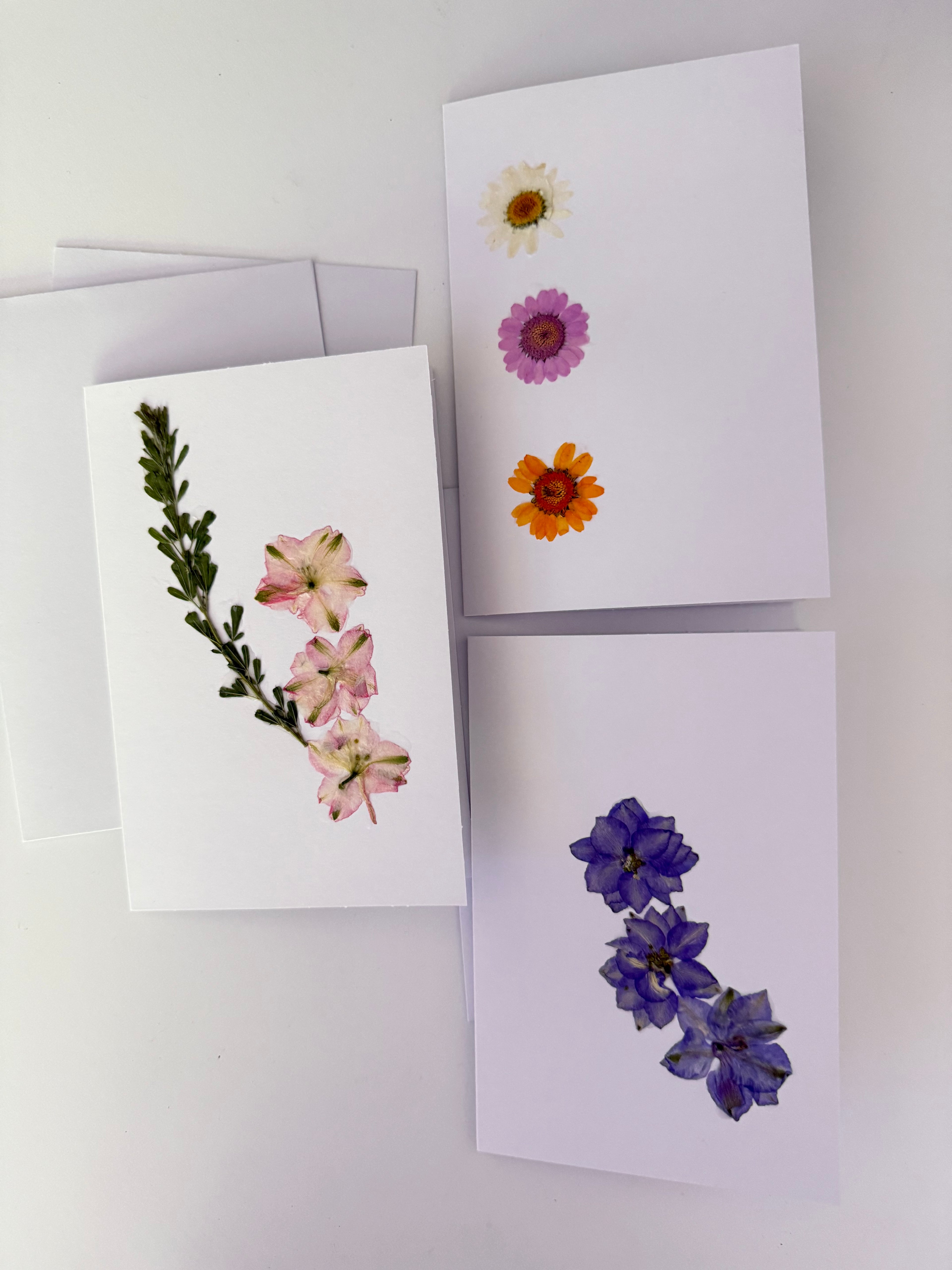 Pressed Flower Botanical Note Cards, Handmade Floral Greeting Card Set (3 Cards)