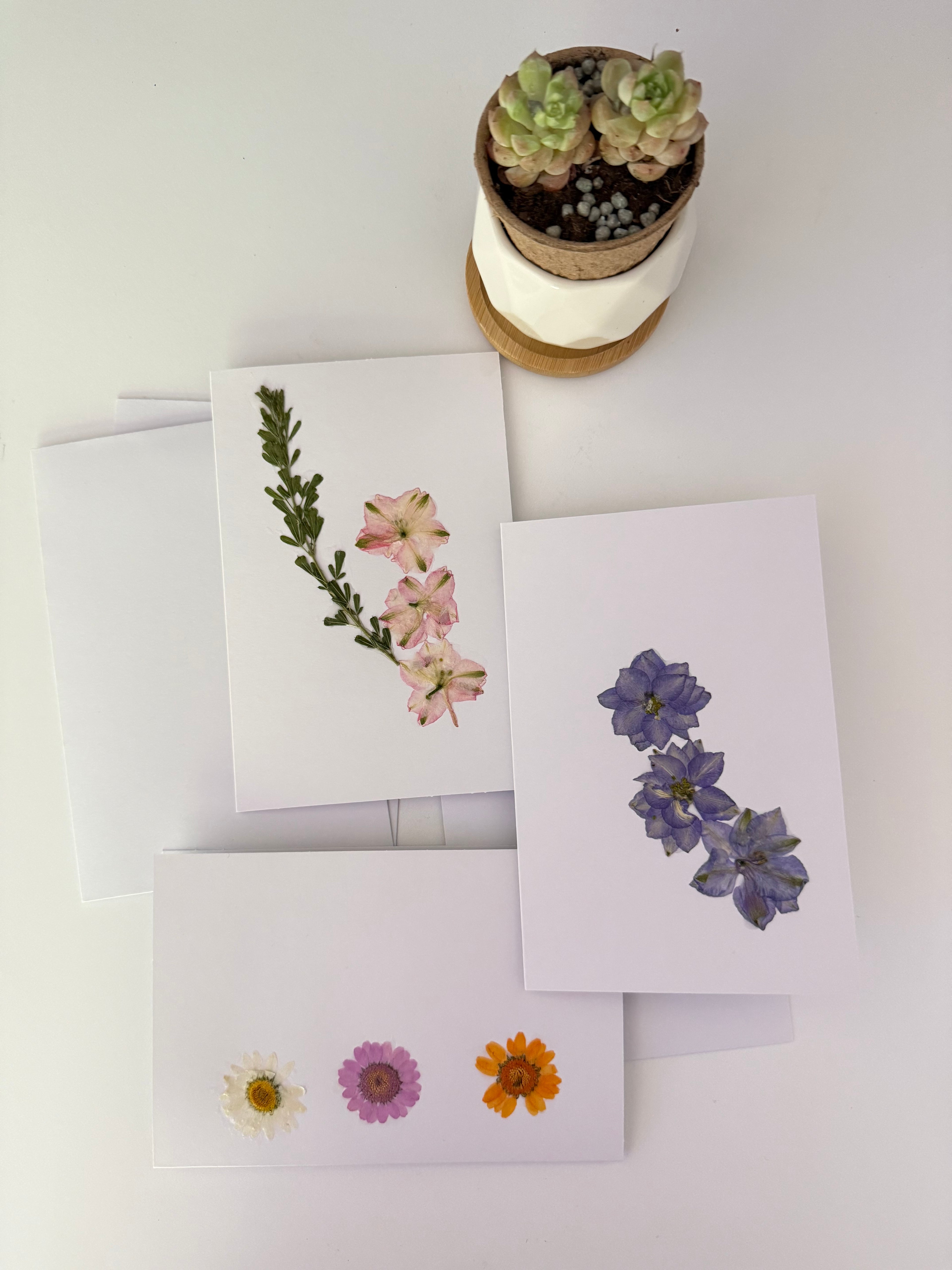 Pressed Flower Botanical Note Cards, Handmade Floral Greeting Card Set (3 Cards)