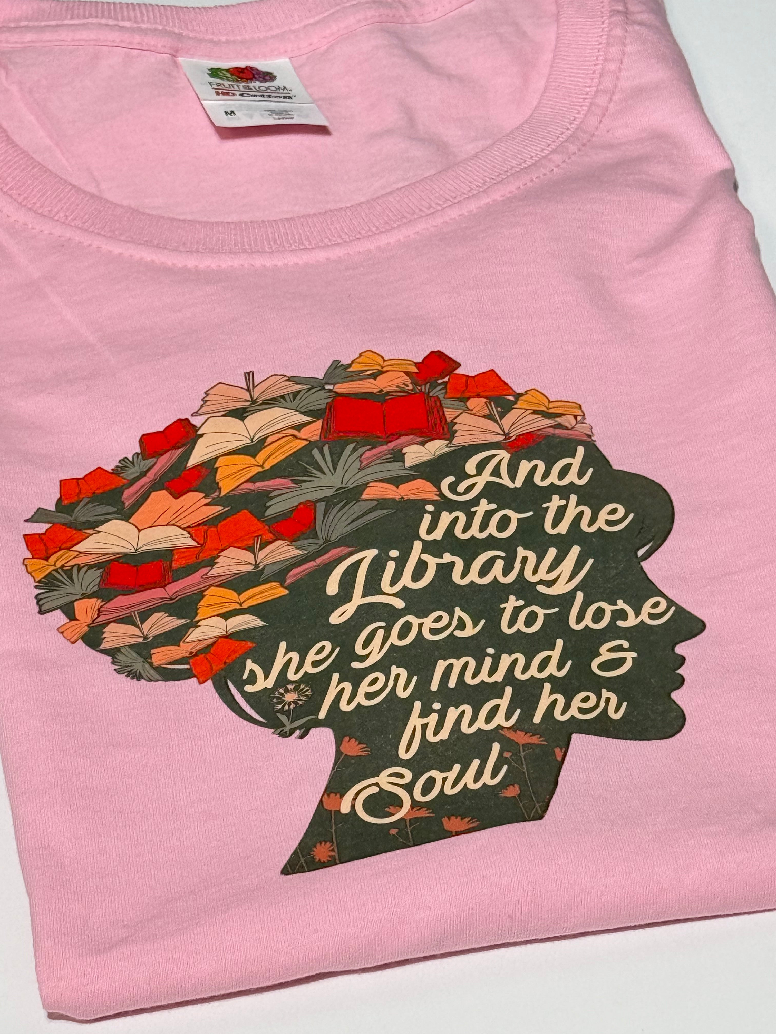 Multi Color Cotton T-Shirt, Library Silhouette Design, DTF Print Tee